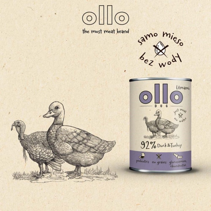OLLO Umami Anatra e tacchino - cibo umido cani - 850g