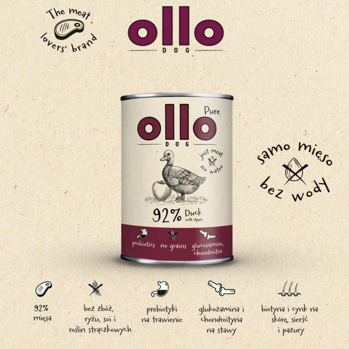 OLLO Pure Anatra con mela - cibo umido per cani - 400g