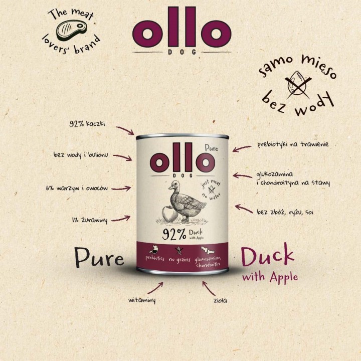 OLLO Pure Anatra con mela - cibo umido per cani - 400g