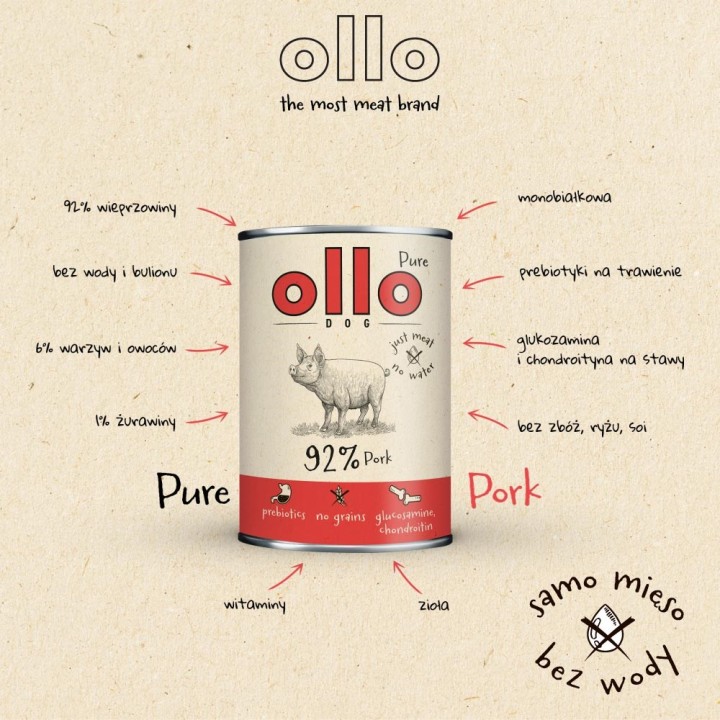 OLLO Puro maiale - cibo umido cani - 850g