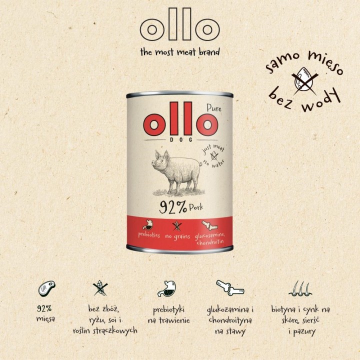 OLLO Puro maiale - cibo umido cani - 850g