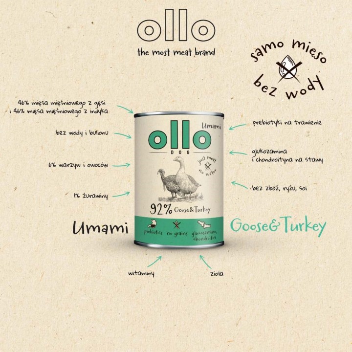 OLLO Umami Oca e tacchino - cibo umido per cani - 850g