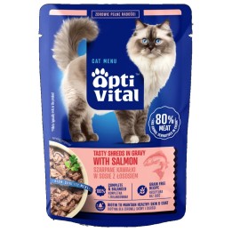 OPTIVITAL straccetti gustosi in salsa con salmone - cibo umido per gatti - 85g