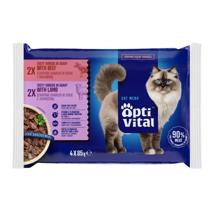 OPTIVITAL Agnello e manzo - cibo umido per gatti - 4x85g