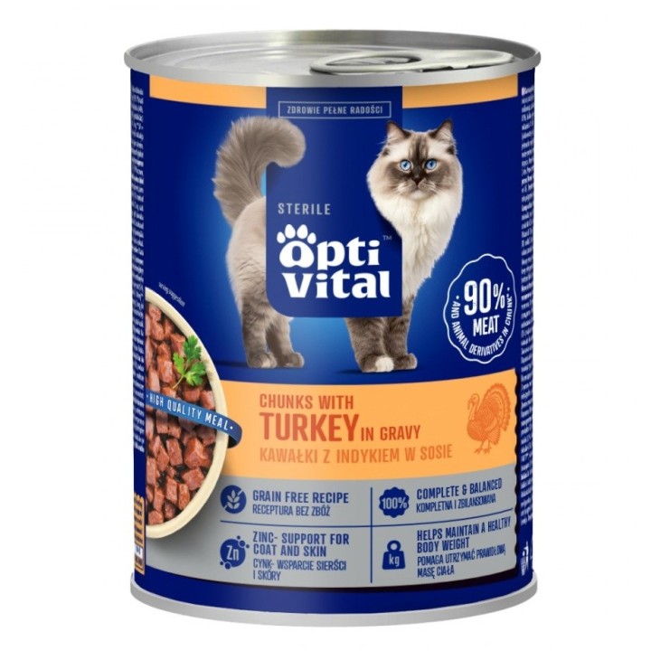 OPTIVITAL Bocconi sterili di tacchino in salsa - cibo umido per gatti - 415g