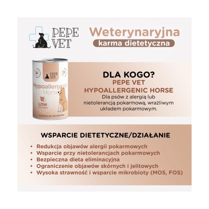 PAKA ZWIERZAKA Pepe Vet Hypoallergenic Mono Cavallo - cibo umido per cani - 400g