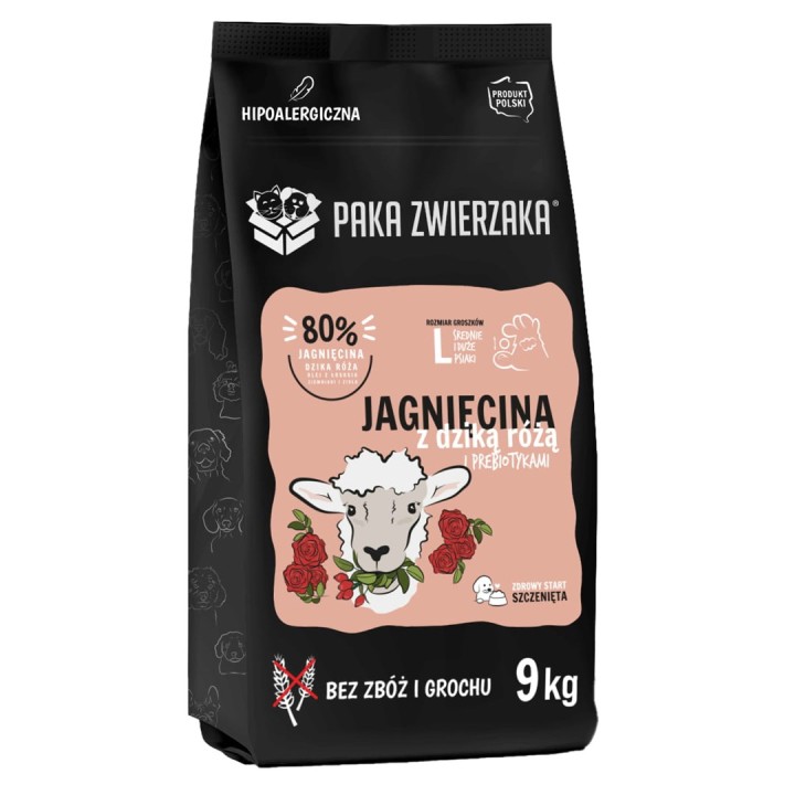 PAKA ZWIERZAKA Puppy Agnello con rosa canina L - cibo secco per cani - 9kg