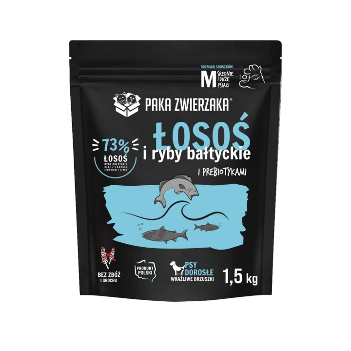 PAKA ZWIERZAKA Salmone con pesce baltico M - cibo secco per cani - 1 5kg
