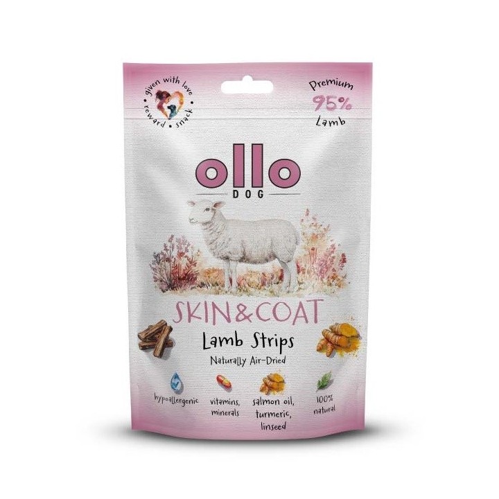 OLLO Strisce di agnello essiccate all'aria per pelle e mantello - snack per cani - 80g