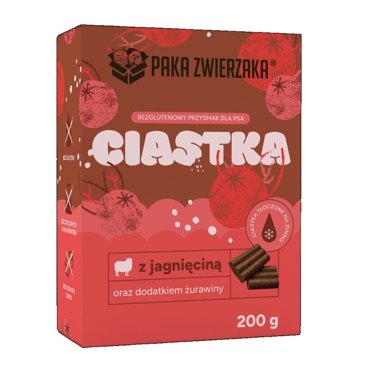 PAKA ZWIERZAKA Agnello con mirtilli rossi – snack per cani – 200g