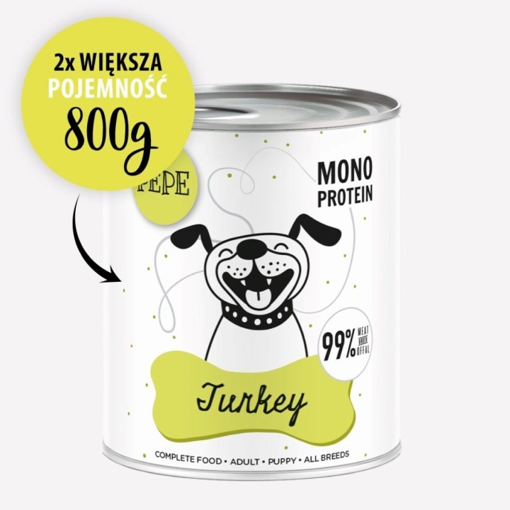 PAKA ZWIERZAKA PEPE Tacchino mono - cibo umido per cani - 800g