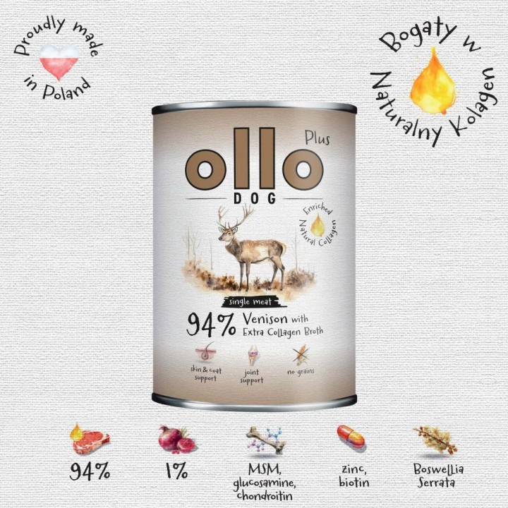 OLLO Plus Collagen Mono Cervo - cibo umido per cani - 800g