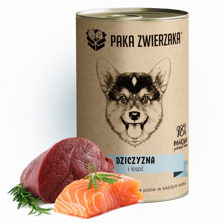 PAKA ZWIERZAKA Selvaggina e salmone - cibo umido per cani - 400g