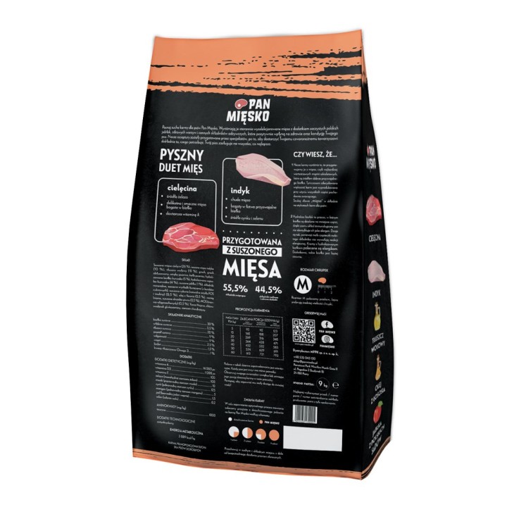 PAN MIĘSKO Vitello con tacchino M - cibo secco per cani - 9kg