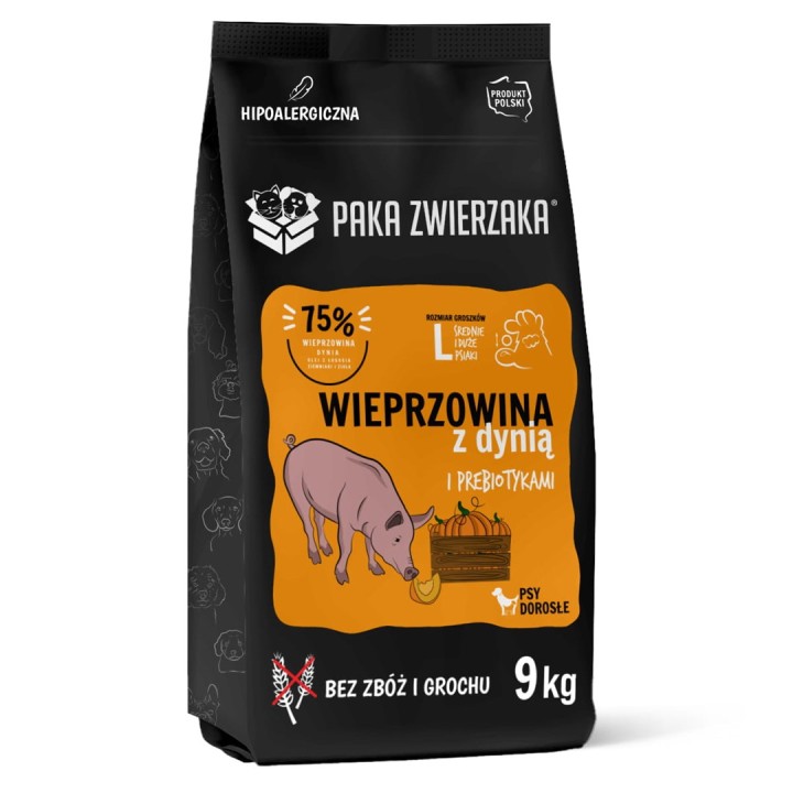 PAKA ZWIERZAKA Maiale con zucca L - cibo secco cani - 9kg