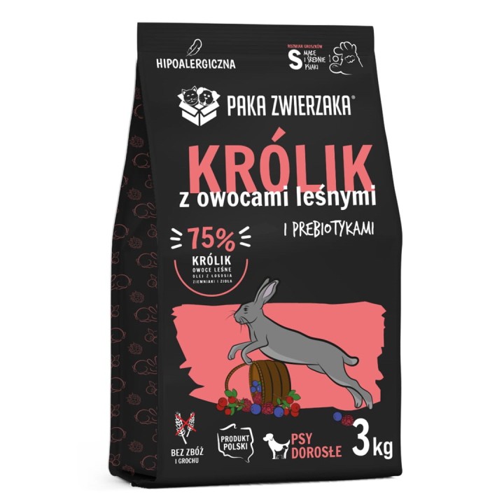 PAKA ZWIERZAKA Coniglio con frutti di bosco S - cibo secco per cani - 3kg