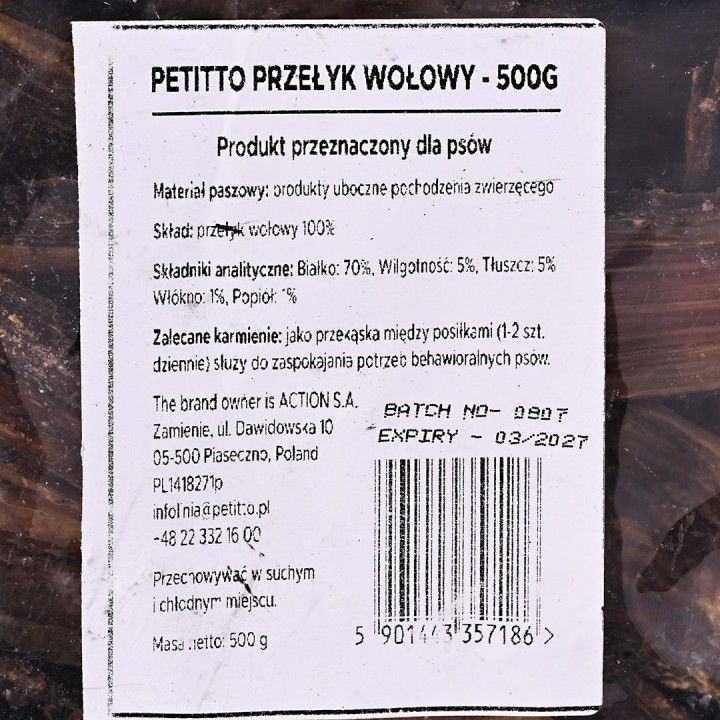 PETITTO Esofago di manzo - snack per cani - 500g