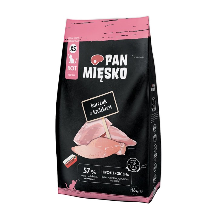 PAN MIĘSKO Pollo con coniglio XS - cibo secco per gatti - 1 6kg