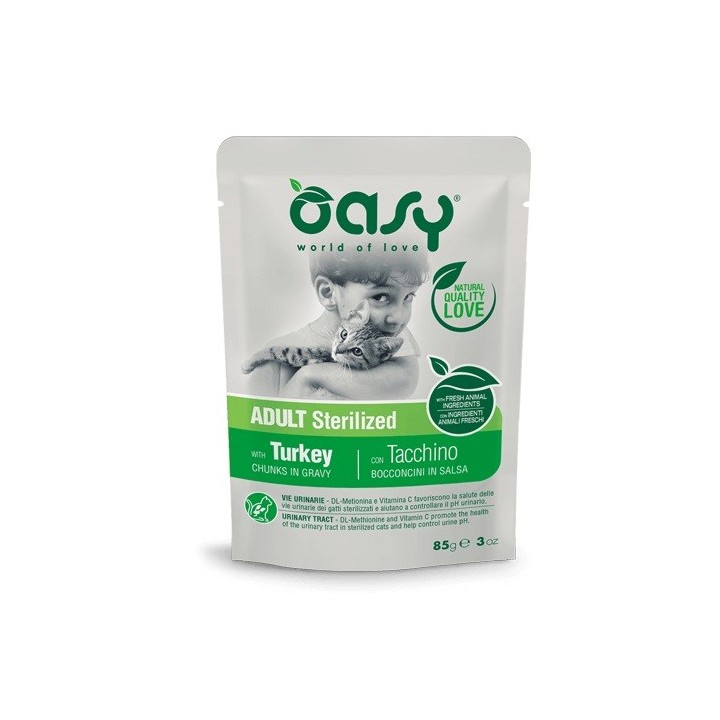 OASY Bocconcini in salsa gatto sterilizzato tacchino - cibo umido - 85g