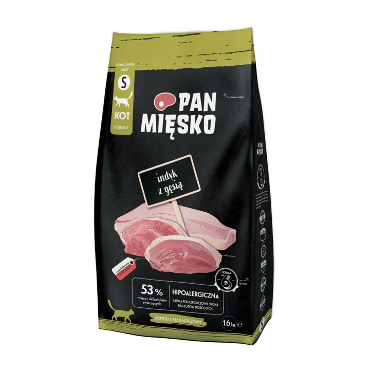 PAN MIĘSKO Tacchino con oca S - cibo secco per gatti - 1 6kg
