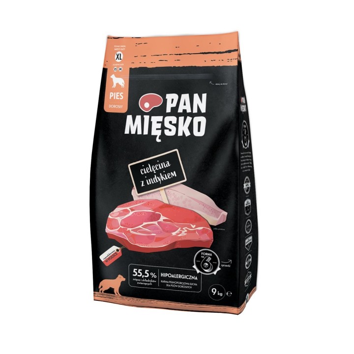 PAN MIĘSKO Vitello con tacchino XL - cibo secco per cani - 9kg