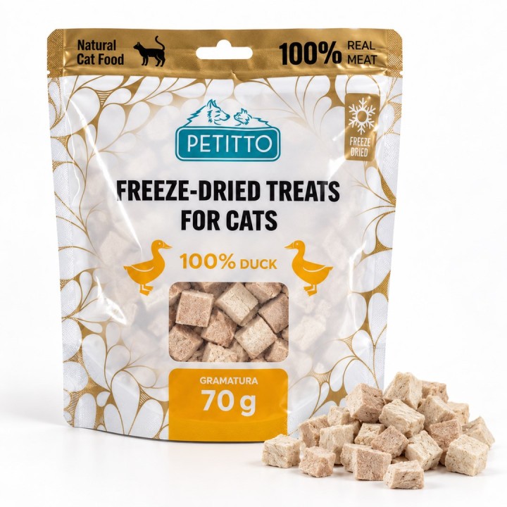 PETITTO Snack di anatra liofilizzati - snack per gatti - 70g