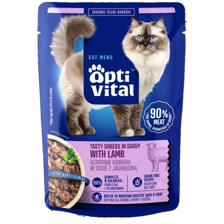 OPTIVITAL Tasty shreds in sugo con agnello - cibo umido per gatti - 85g