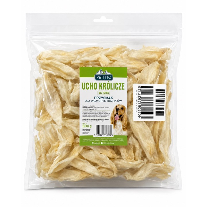 PETITTO Orecchio di coniglio senza pelo Mono - snack per cani - 500g