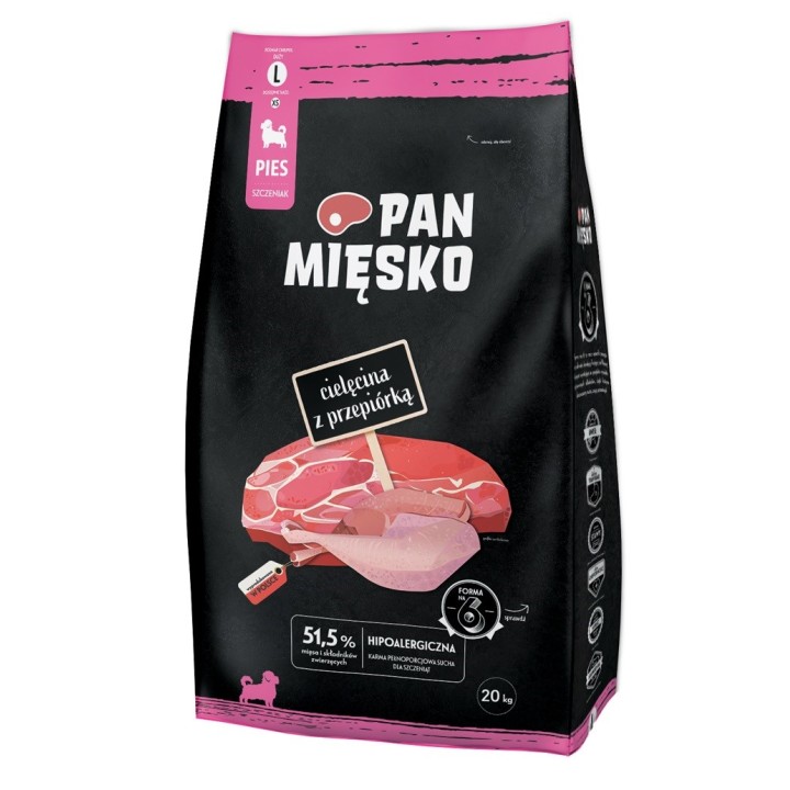 PAN MIĘSKO Vitello con quaglia L cucciolo - cibo secco per cani - 20kg