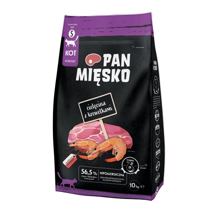 PAN MIĘSKO Vitello con gamberetti S - cibo secco per gatti - 10kg