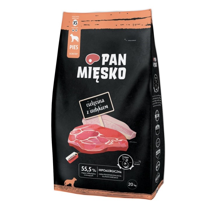 PAN MIĘSKO Vitello con tacchino XS - cibo secco per cani - 20kg