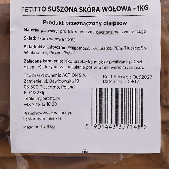 PETITTO Pelle di manzo secco - snack per cani - 1kg