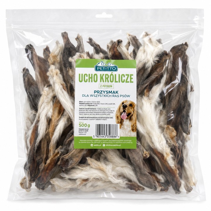 PETITTO Orecchio di coniglio con pelo Mono - snack per cani - 500g