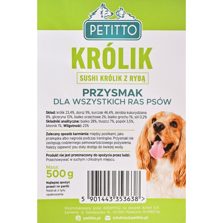 PETITTO Sushi Coniglio con pesce - snack per cani - 500g