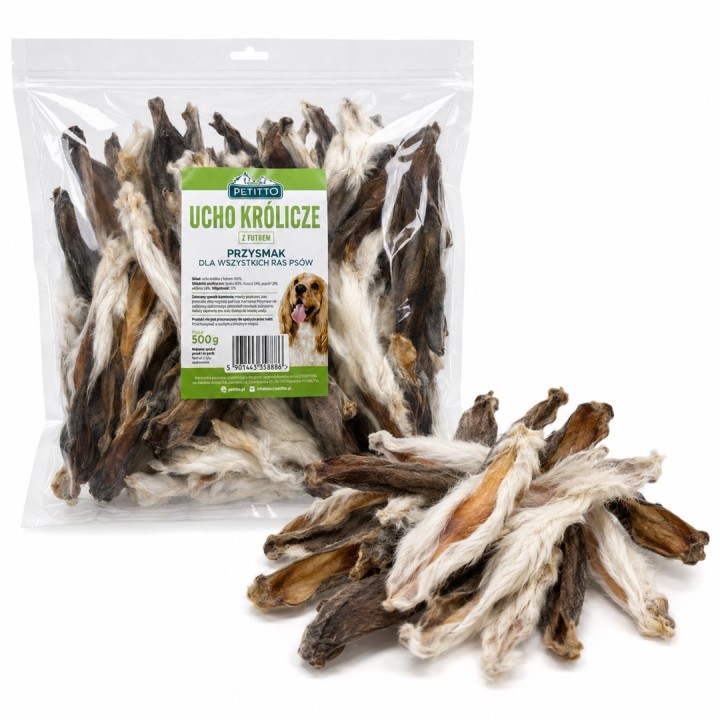 PETITTO Orecchio di coniglio con pelo Mono - snack per cani - 500g