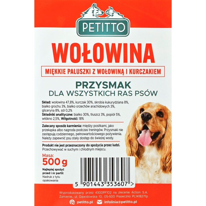 PETITTO Stick morbidi di manzo - snack per cani - 500g