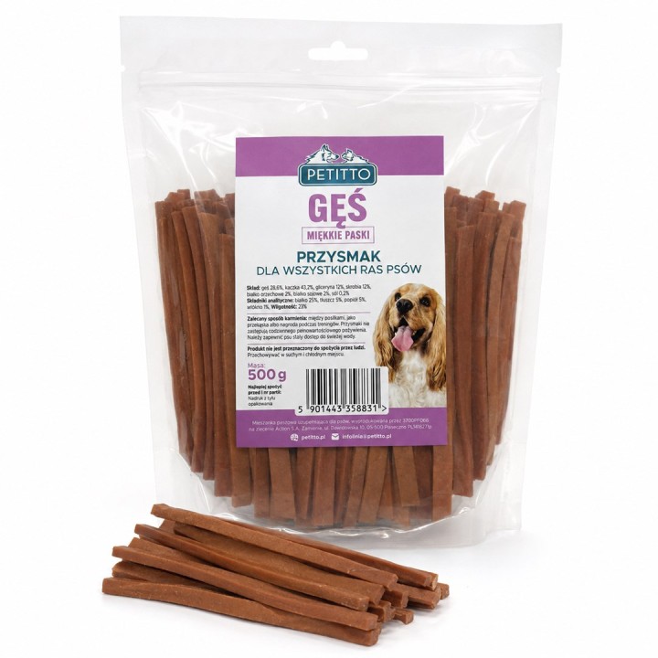 PETITTO Strisce morbide di carne di oca - snack per cani - 500g