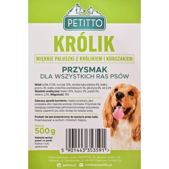 PETITTO Dita morbide di coniglio - snack per cani - 500g