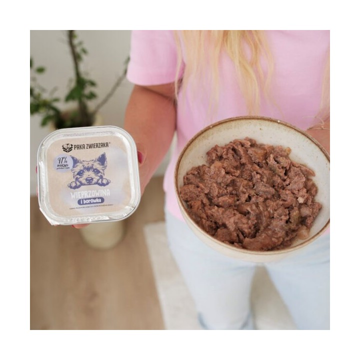 PAKA ZWIERZAKA Maiale con mirtilli Mono - cibo umido per cani - 150g