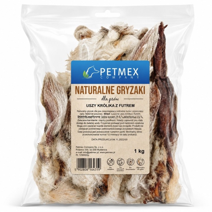 PETMEX Orecchie di coniglio con pelo - snack per cani - 1kg
