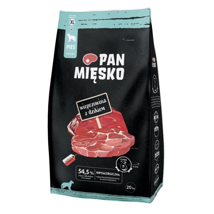 PAN MIĘSKO Maiale con cinghiale XL - cibo secco per cani - 20kg