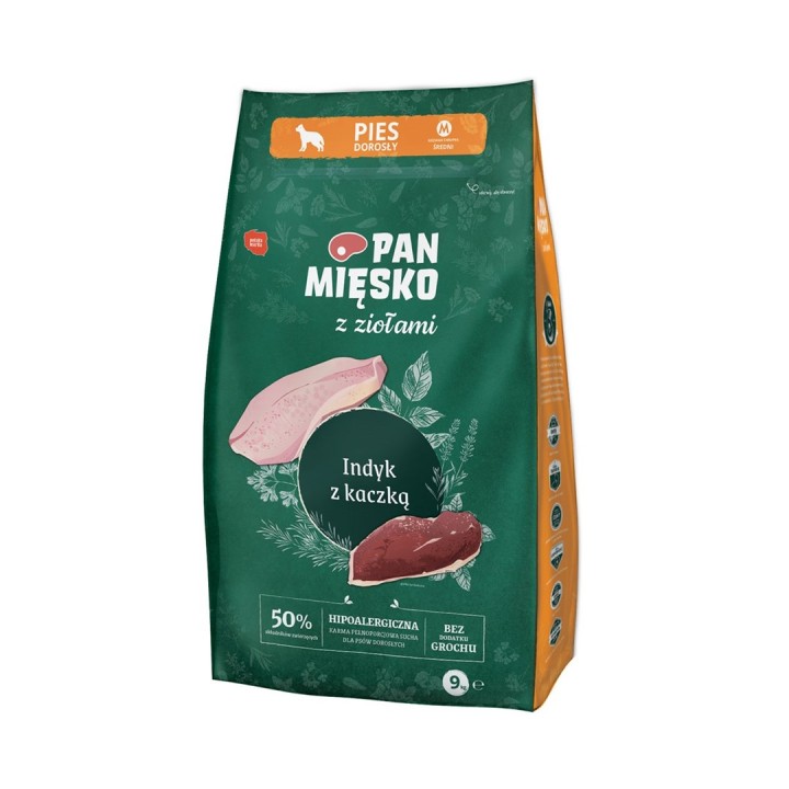 PAN MĘSKO con Erbe Tacchino con anatra M - cibo secco per cani - 9kg