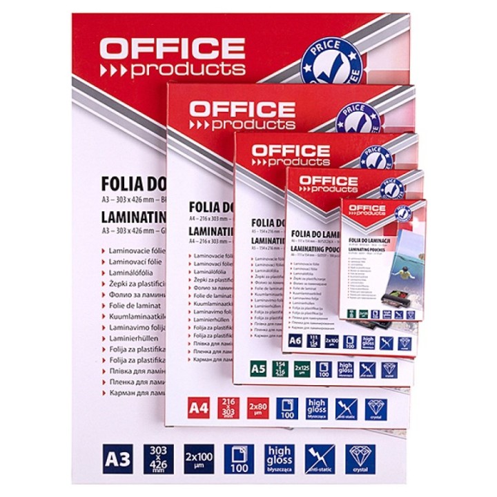 OFFICE PRODUCTS Laminating film A4 2x80 micron lucido 100 fogli trasparente