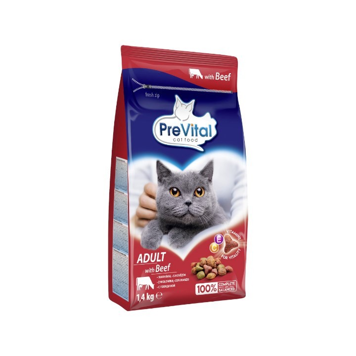 PREVITAL Cibo per gatti Adult con manzo - Cibo secco per gatti - 1.4 kg