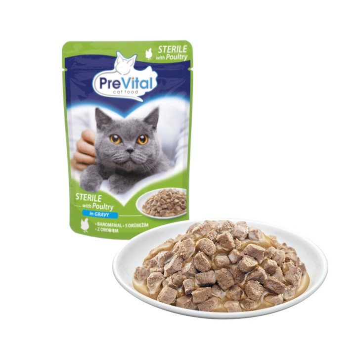 PREVITAL Cibo per gatti Sterile Pollame in salsa - Cibo umido per gatti - Bustina 100 g
