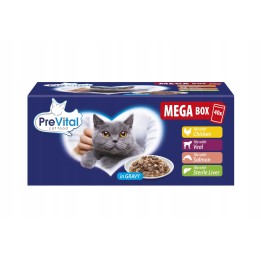 PREVITAL Mega Box vitello salmone fegato pollo - cibo umido per gatti - 40X100g