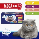 PREVITAL Mega Box vitello salmone fegato pollo - cibo umido per gatti - 40X100g