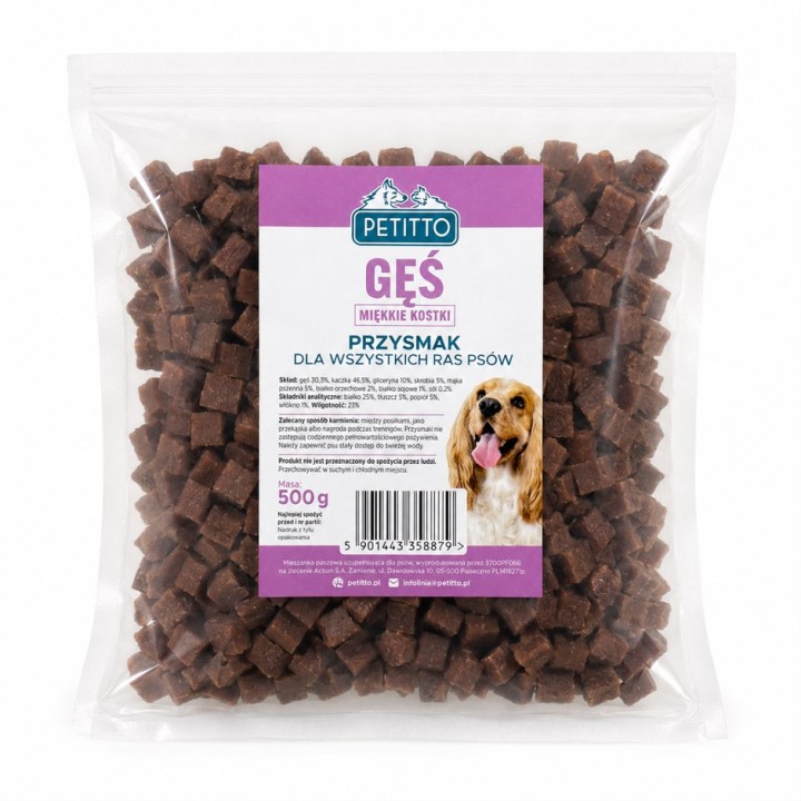 PETITTO Cubetti morbidi di carne di oca - snack per cani - 500g