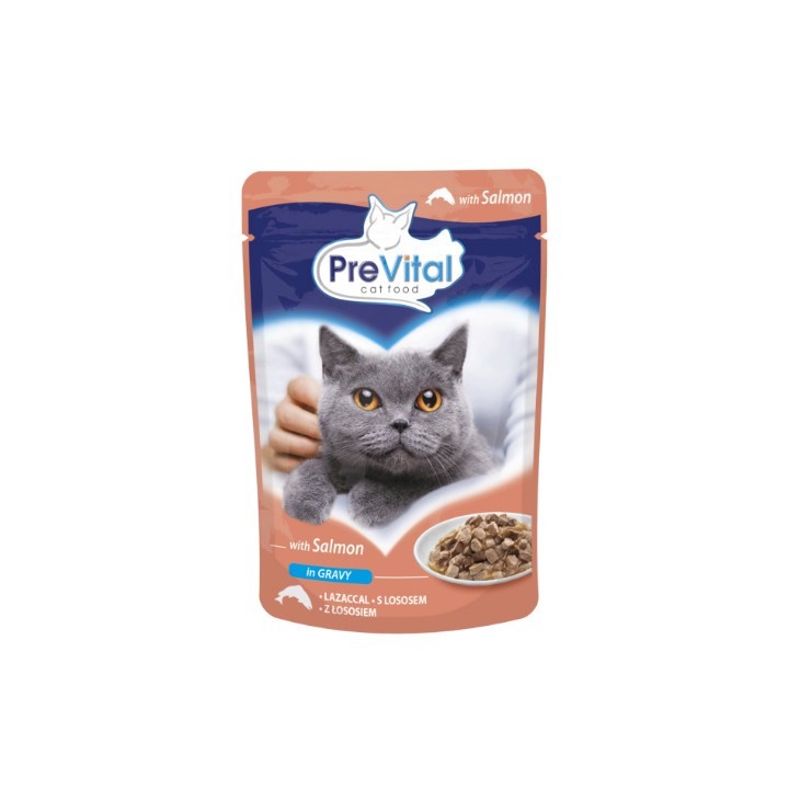 PREVITAL Cat Food Mix 4 Sapori Pollo Vitello Salmone Pollame - cibo umido per gatti – 96 x 100 g