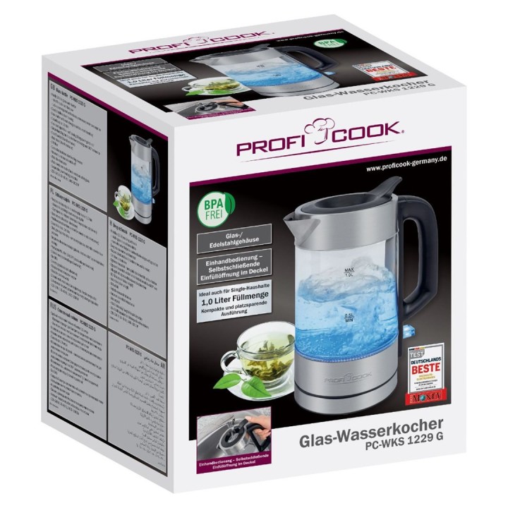 ProfiCook PC-WKS 1229 G bollitore elettrico 1 L 1600 W Acciaio inox Trasparente